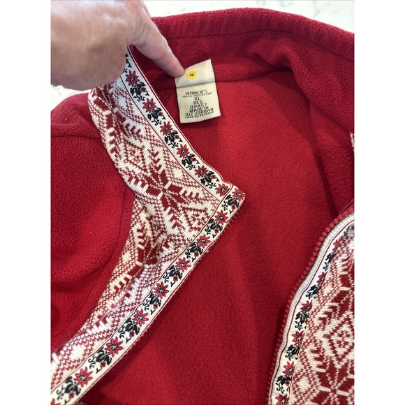 LL BEAN JACKET‎ Nordic Snowflake Knit Trim Fair Isle Poinsettia Ribbon Womens XL - Picture 9 of 9